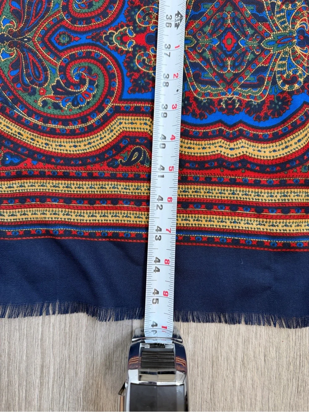 Large 46” Paisley Square Scarf Shawl Navy Blue Red Gold Boho Wrap